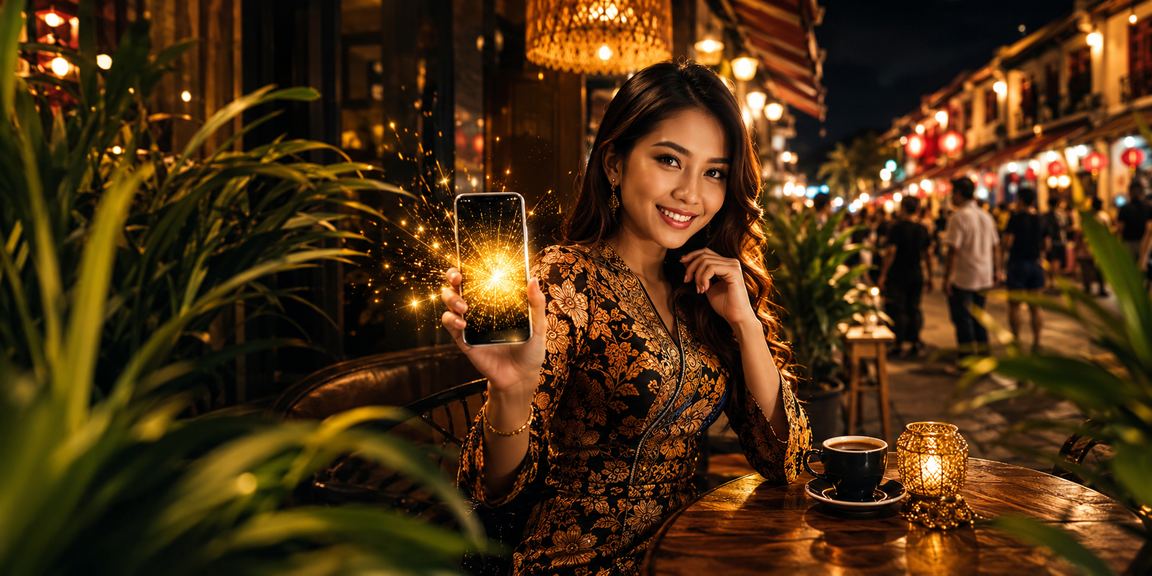 Pemain dari Melaka mengakses blackjack kasino dalam talian melalui telefon dengan corak batik